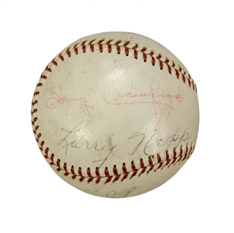 1963 World Series Game Used Ball Signed by All (6) Umpires that Worked Game 1